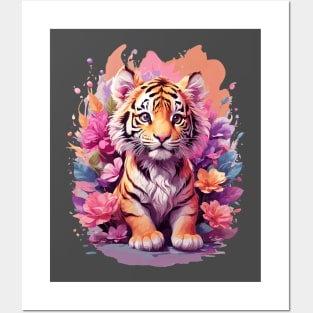 Cute Baby Tiger Cub Chibi Style Color Splash Design Posters and Art